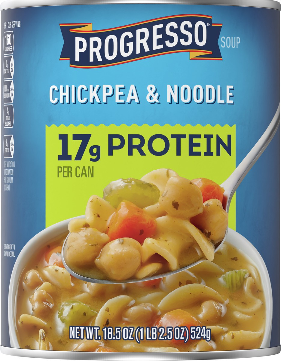 slide 3 of 9, Progresso Chickpea & Noodle Protein Soup, Vegetarian, 18.5 oz., 18.5 oz