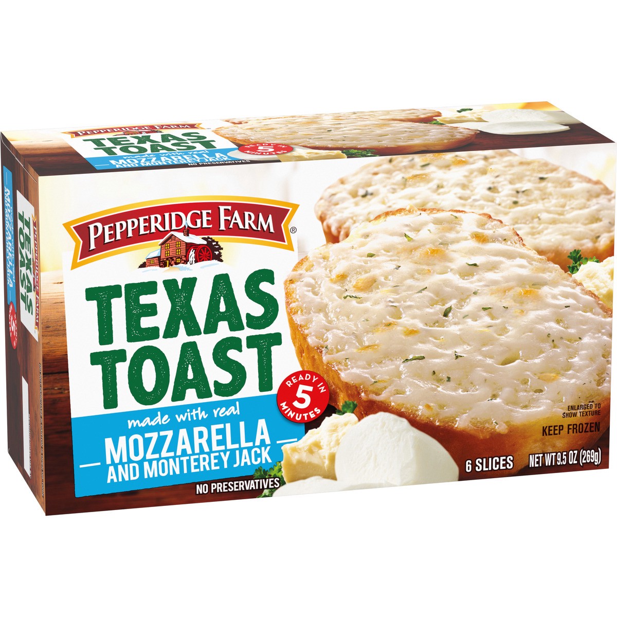 slide 2 of 9, Pepperidge Farm Texas Toast Frozen Mozzarella & Monterey Jack Bread, 6 Slices, 9.5 oz. Box, 9.5 oz