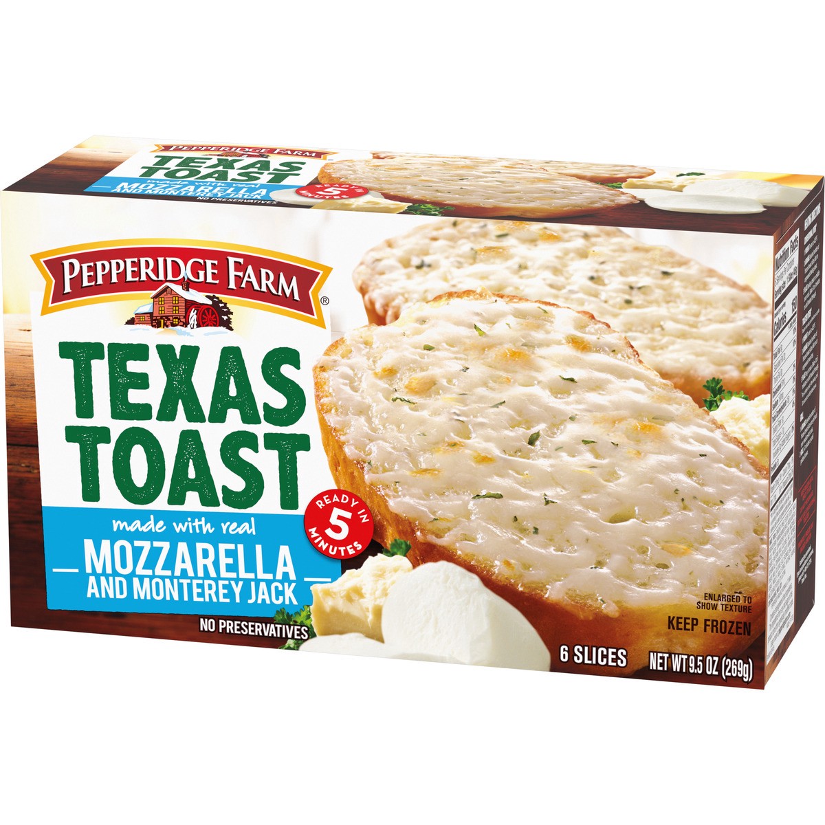 slide 3 of 9, Pepperidge Farm Texas Toast Frozen Mozzarella & Monterey Jack Bread, 6 Slices, 9.5 oz. Box, 9.5 oz