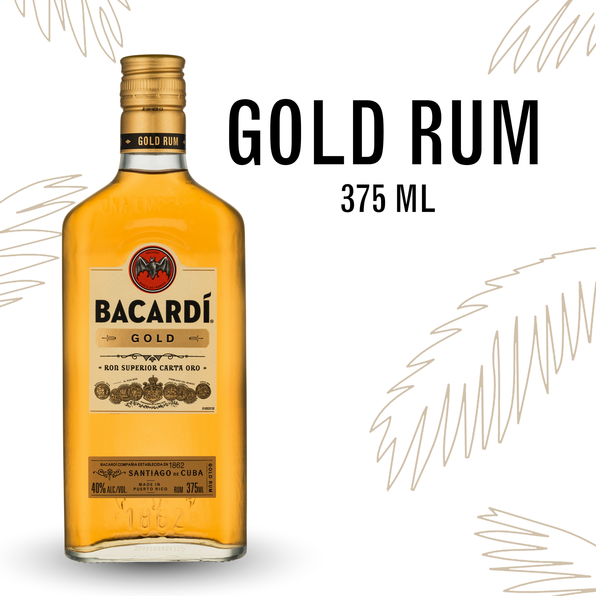 slide 1 of 11, Bacardí Bacardi Gold Rum, Gluten Free 40% 37.5Cl/375Ml, 375 ml