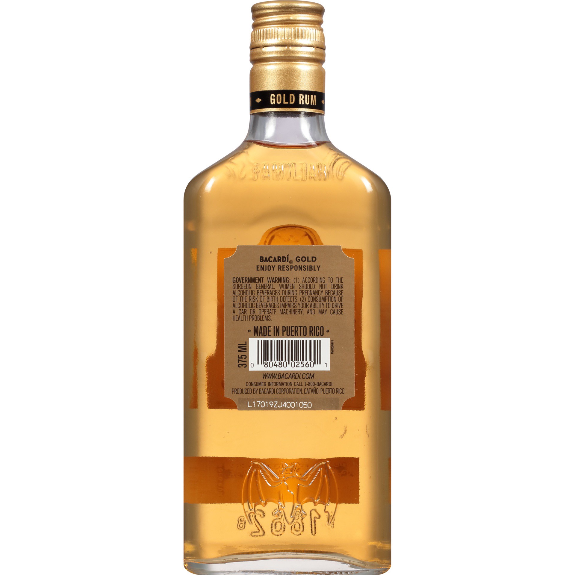 slide 5 of 11, Bacardí Bacardi Gold Rum, Gluten Free 40% 37.5Cl/375Ml, 375 ml