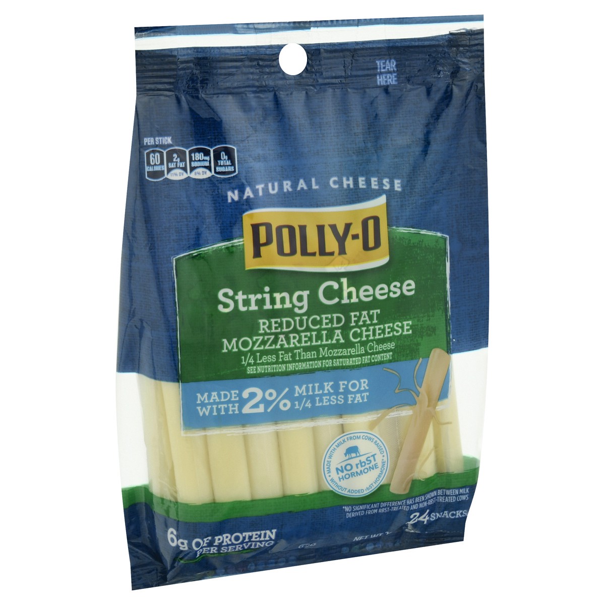 slide 6 of 10, Polly-O String Cheese Mozzarella Cheese Snacks with 2% Milk, 24 ct Sticks, 20 oz