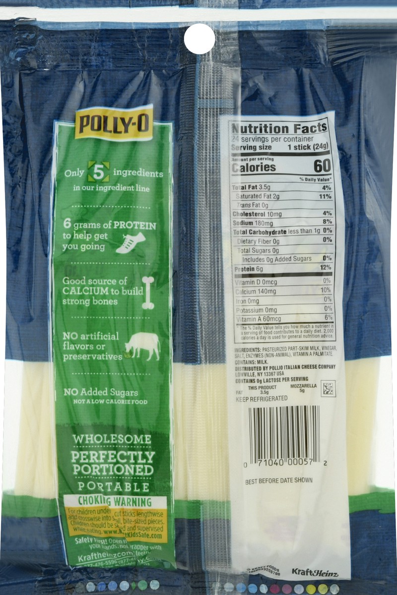 slide 4 of 10, Polly-O String Cheese Mozzarella Cheese Snacks with 2% Milk, 24 ct Sticks, 20 oz