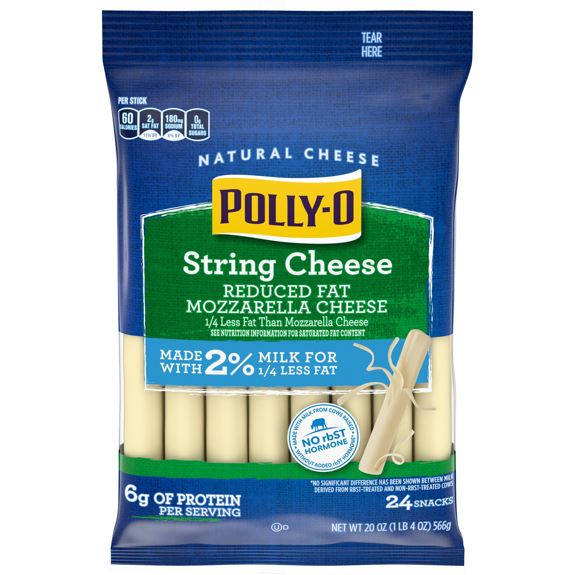 slide 1 of 10, Polly-O String Cheese Mozzarella Cheese Snacks with 2% Milk, 24 ct Sticks, 20 oz