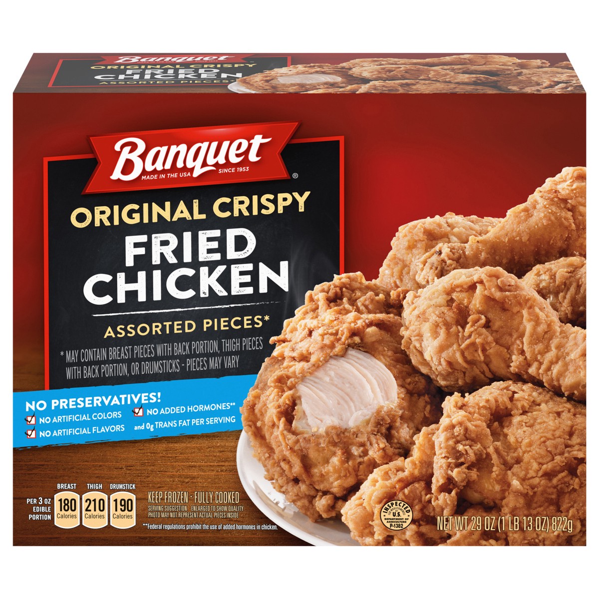 slide 1 of 5, Banquet Original Crispy Fried Chicken Assorted Pieces, Frozen Chicken, 29 OZ, 29 oz