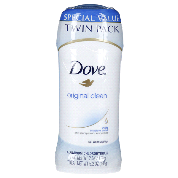 slide 1 of 1, Dove Original Clean Antiperspirant Deodorant, Twin Pack, 2.6 oz