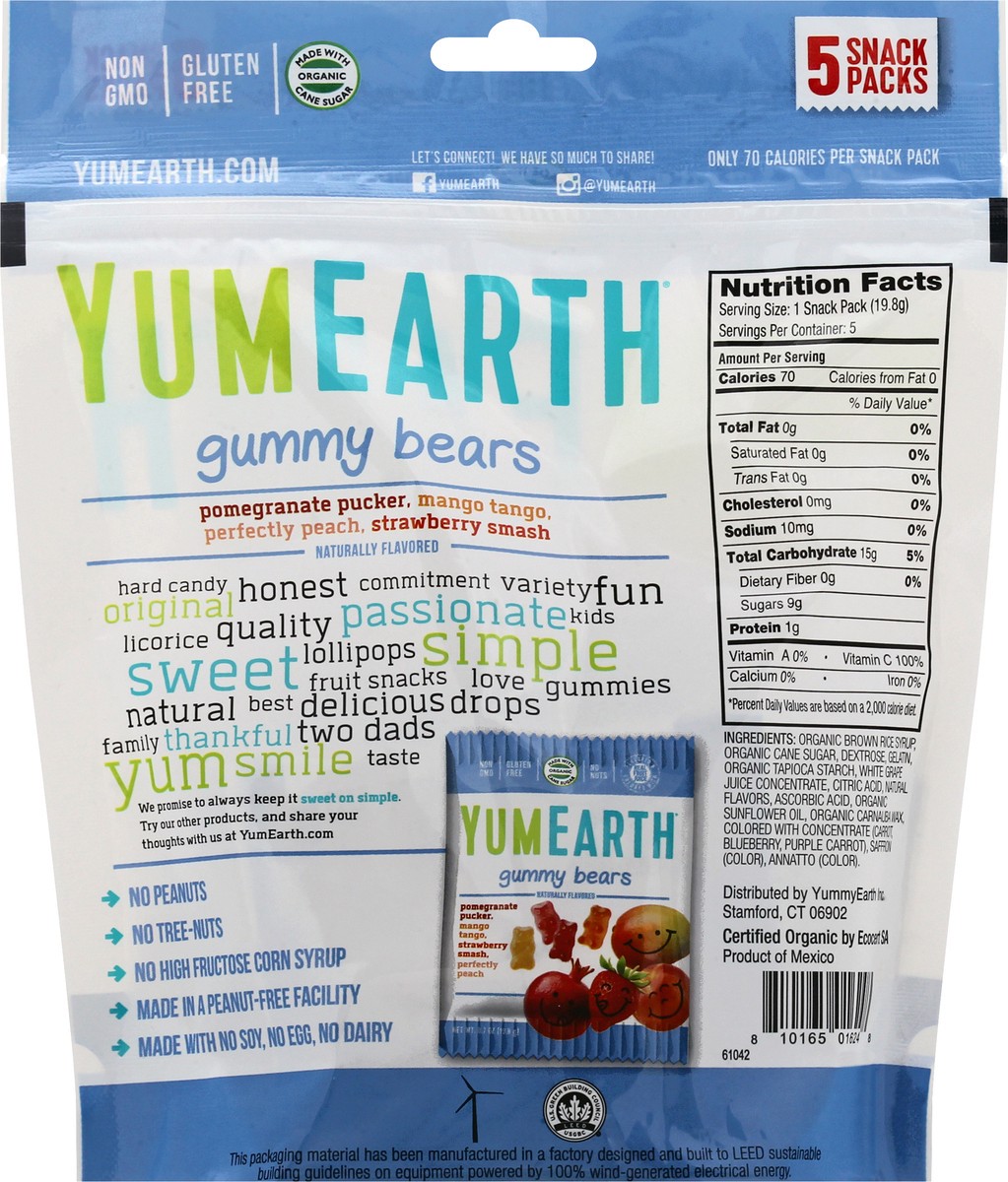 slide 10 of 10, YumEarth 5 Snack Packs Assorted Gummy Bears 5 ea, 5 ct