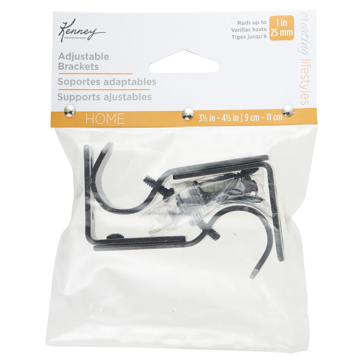 slide 1 of 1, Kenney Adjustable Curtain Rod Mounting Brackets, Set of 2, Dark Brown, 1 ct