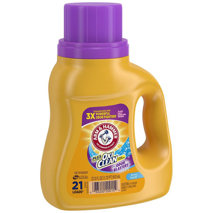 slide 2 of 5, ARM & HAMMER Plus OxiClean Odor Blasters Fresh Burst, 21 Loads Liquid Laundry Detergent, 27.5 Fl oz, 27.5 fl oz