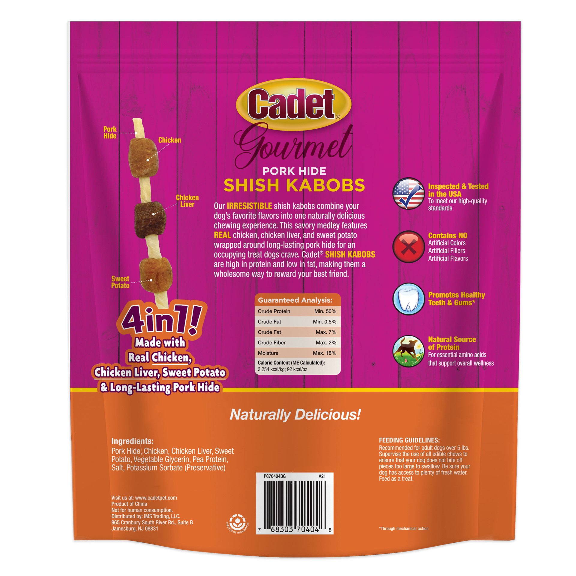 slide 2 of 9, Cadet Gourmet Pork Hide Shish Kabob Dog Treats Small (36 Count), 36 ct