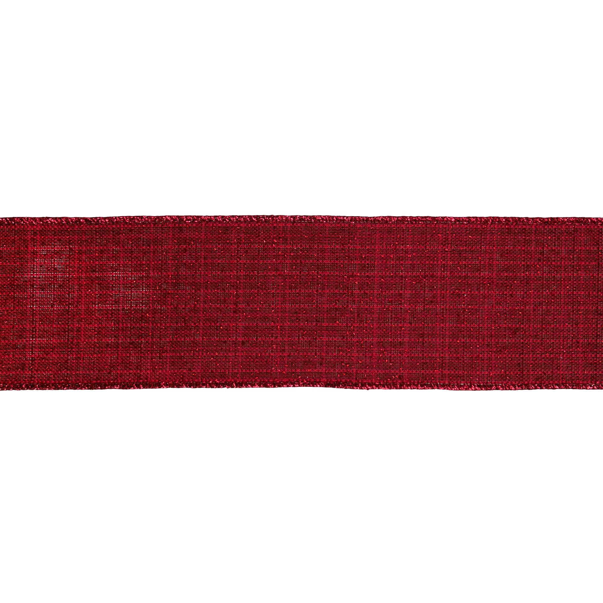 slide 2 of 3, 2.5" X 20ft. Burgundy Wired Faux Linen Ribbon By Celebrate It, 2.5 in x 20 ft