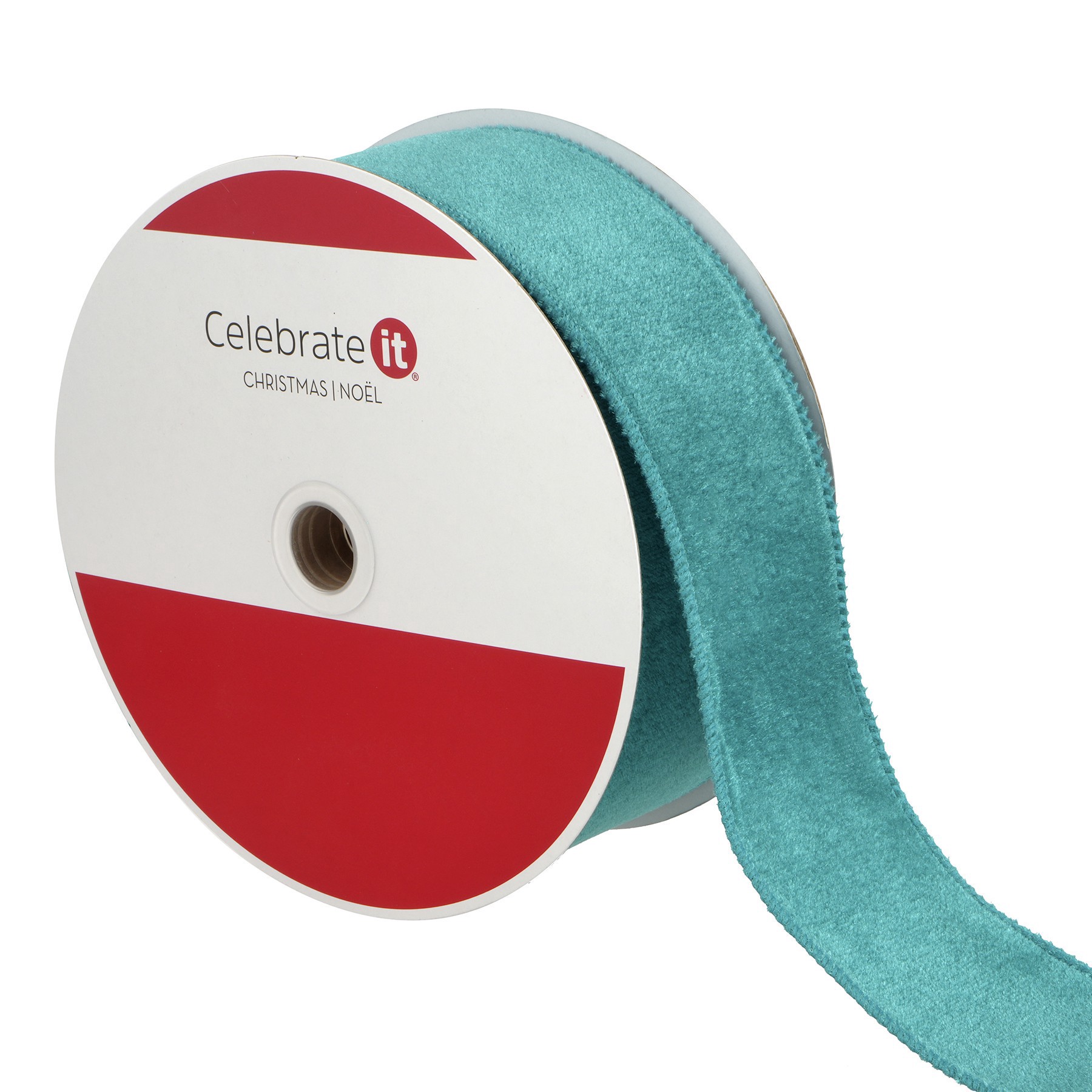 slide 2 of 3, 2.5" X 80ft. Turquoise Flocked Wired Jumbo Ribbon By Celebrate It, 2.5 in x 80 ft