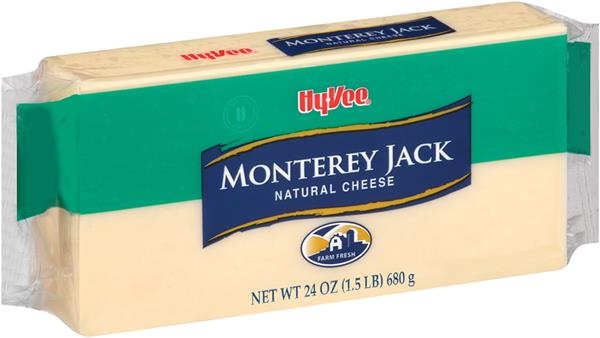 slide 1 of 1, Hy-Vee Monterey Jack Natural Cheese Brick, 24 oz