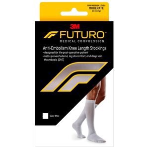 slide 1 of 1, Futuro Moderate Compression Anti-Embolism Knee Length Closed Toe Stockings, White, Medium, 1 ct