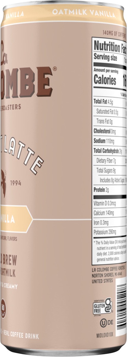slide 8 of 11, La Colombe Coffee, Oatmilk Vanilla Latte, 11 fl oz Cans, 11 fl oz