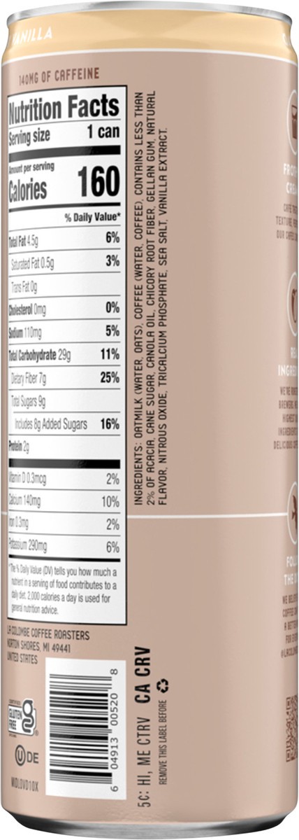 slide 10 of 11, La Colombe Coffee, Oatmilk Vanilla Latte, 11 fl oz Cans, 11 fl oz