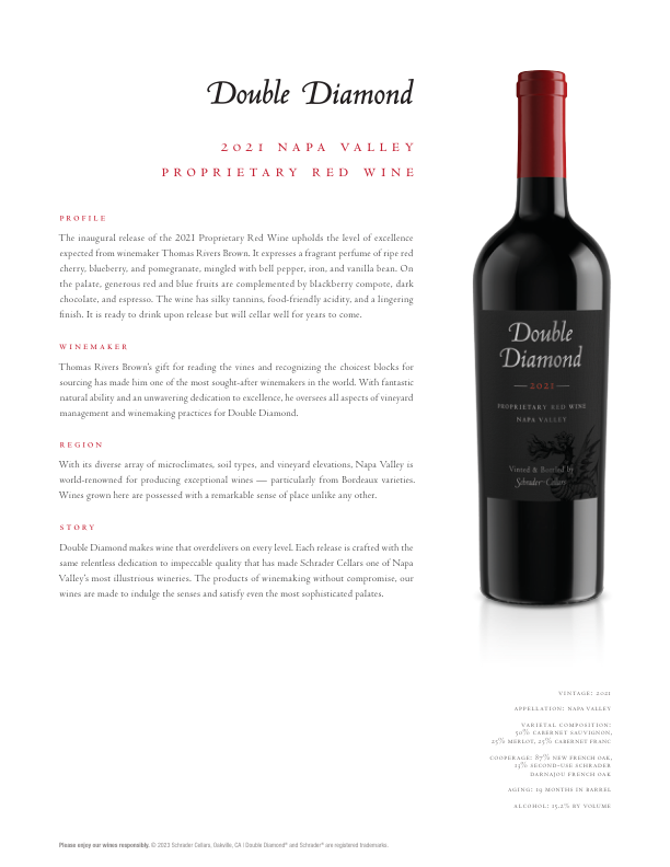 slide 2 of 7, Double Diamond Proprietary Red Blend 2021 Napa Valley, Red Wine, 750ml Bottle, 25.35 fl. oz