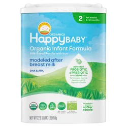 Happy Baby Organics Stage 2 Infant Formula, 6-12 Months, Milk Based Organic Baby Formula Powder with Iron, Probiotics & Prebiotics for Immune & Digestive Support, 22.9 oz