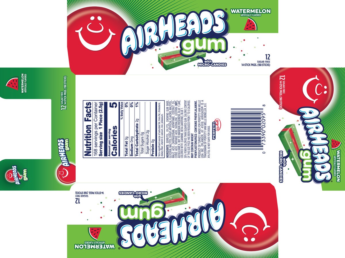slide 5 of 13, Airheads Gum 14pc Wallet, Watermelon, 12ct Box, 12 ct
