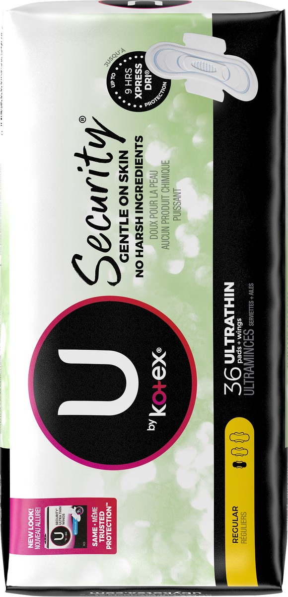 slide 3 of 9, U by Kotex Clean & Secure Ultra Thin Pads with Wings, Regular Absorbency, 36 Count, 36 ct