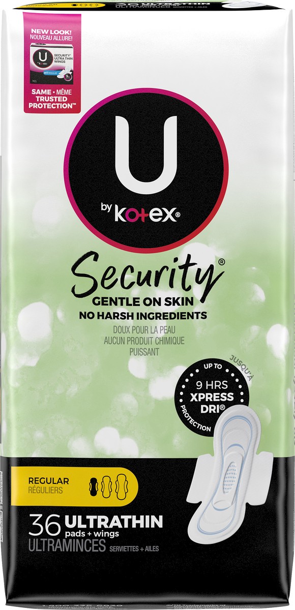 slide 7 of 9, U by Kotex Clean & Secure Ultra Thin Pads with Wings, Regular Absorbency, 36 Count, 36 ct