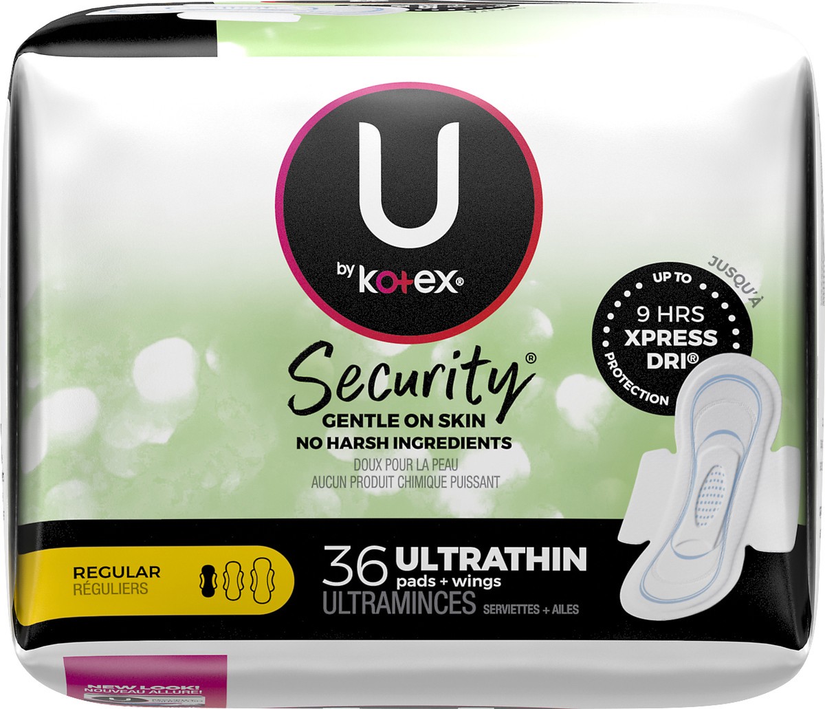 slide 9 of 9, U by Kotex Clean & Secure Ultra Thin Pads with Wings, Regular Absorbency, 36 Count, 36 ct