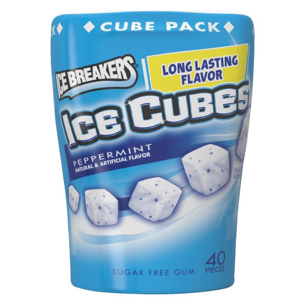 slide 3 of 4, ICE BREAKERS Ice Cubes Peppermint Flavored Sugar Free Chewing Gum Bottle, 3.24 oz (40 Pieces), 3.24 oz