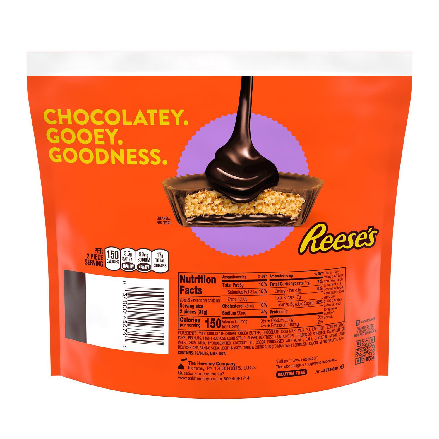 slide 2 of 7, REESE'S Chocolate Lava Milk Chocolate Snack Size Peanut Butter Cups, Candy Bag, 9.35 oz, 9.35 oz