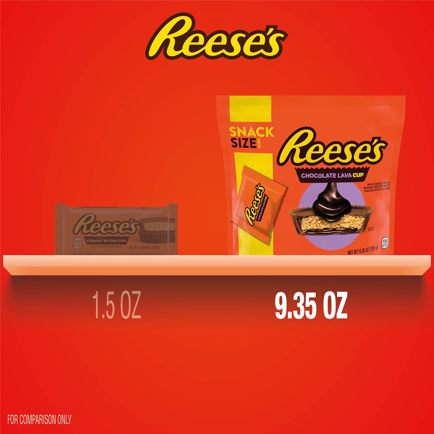 slide 4 of 7, REESE'S Chocolate Lava Milk Chocolate Snack Size Peanut Butter Cups, Candy Bag, 9.35 oz, 9.35 oz