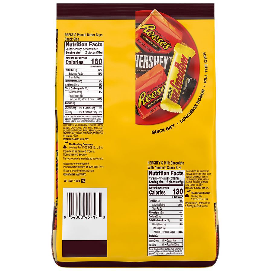 slide 2 of 4, HERSHEY'S and REESE'S Assorted Chocolate Flavored Snack Size, Candy Party Pack, 29.2 oz, 29.2 oz
