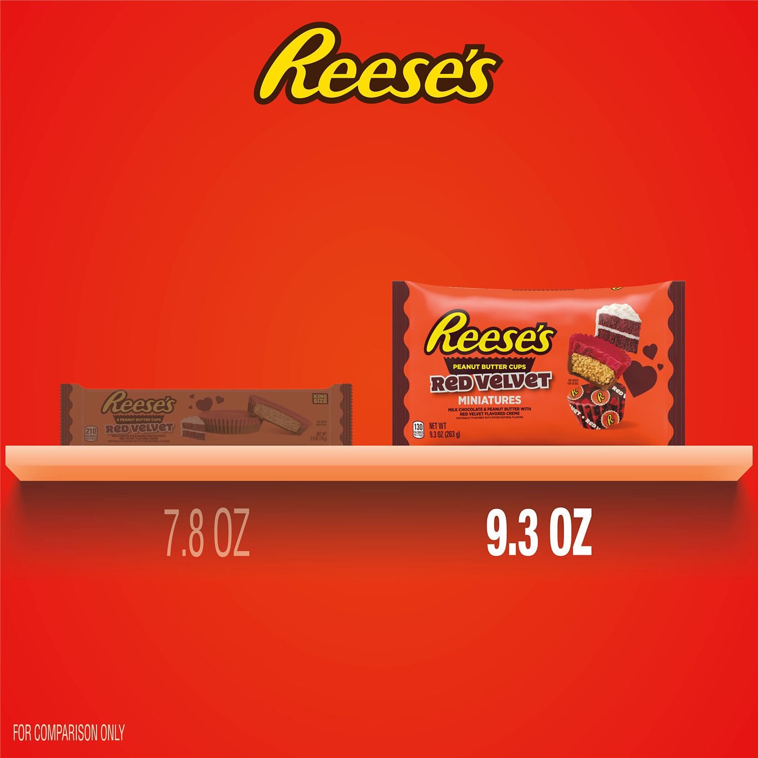 slide 3 of 7, REESE'S Miniatures Milk Chocolate and Red Velvet Flavored Creme Peanut Butter Cups, Valentine's Candy Bag, 9.3 oz, 9.3 oz