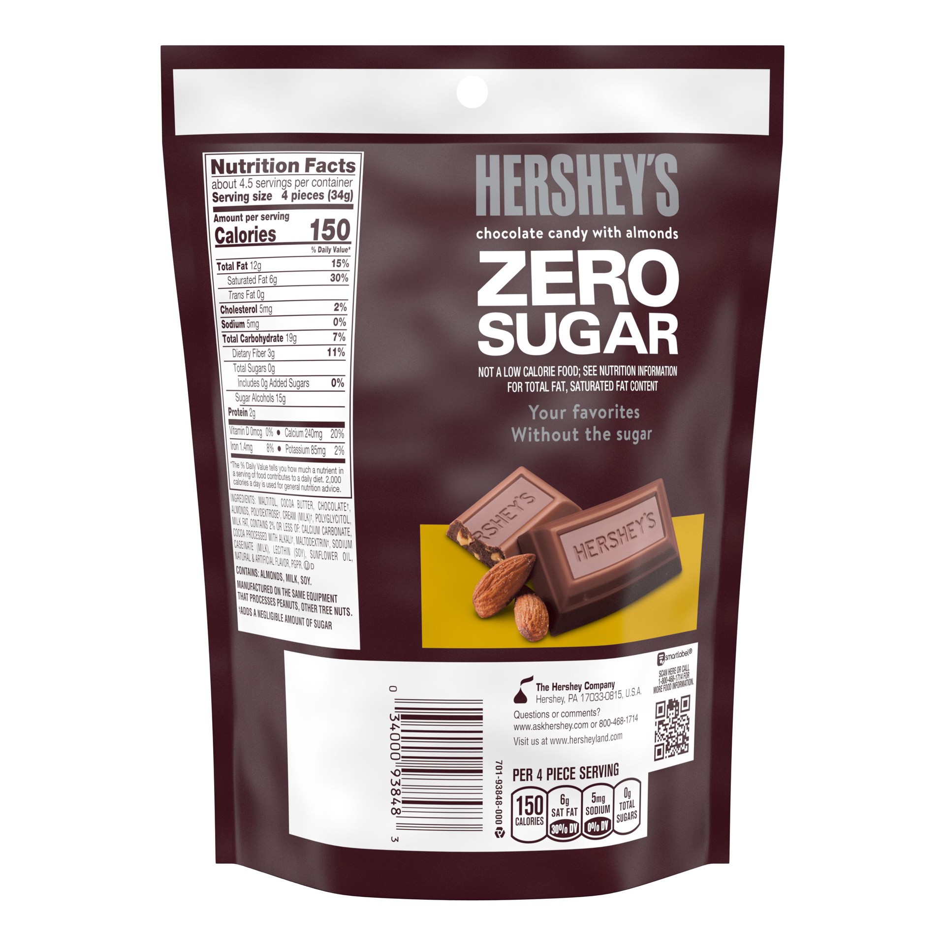 slide 9 of 11, HERSHEY'S Zero Sugar Chocolate with Almonds Candy Bag, 5.1 oz, 5.1 oz