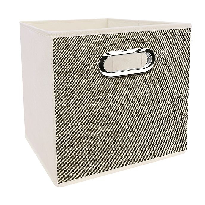 slide 1 of 1, Simply Essential Tweed Print Collapsible Bin - Linen, 11 in