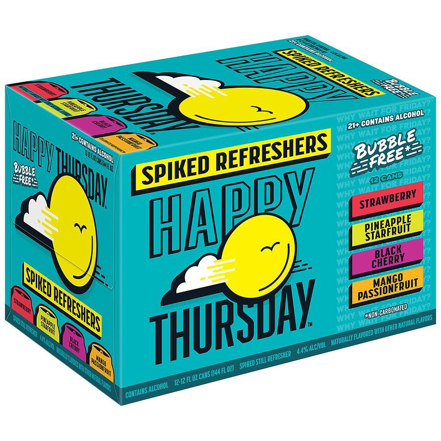 slide 4 of 5, Happy Thursday Bubble Free Assorted Spiked Refreshers 12 - 12 fl oz Cans, 12 ct; 12 oz