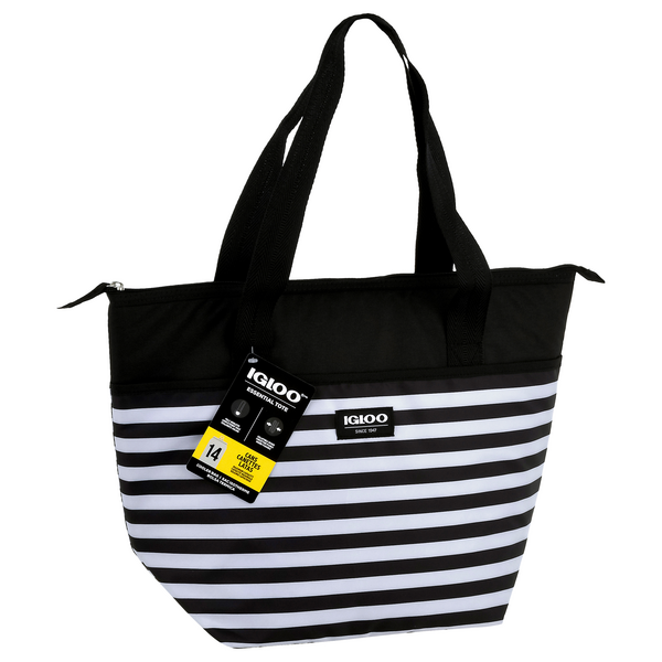 slide 1 of 1, Igloo Cooler Bag, Essential Tote, Black & White Stripes, 1 ct