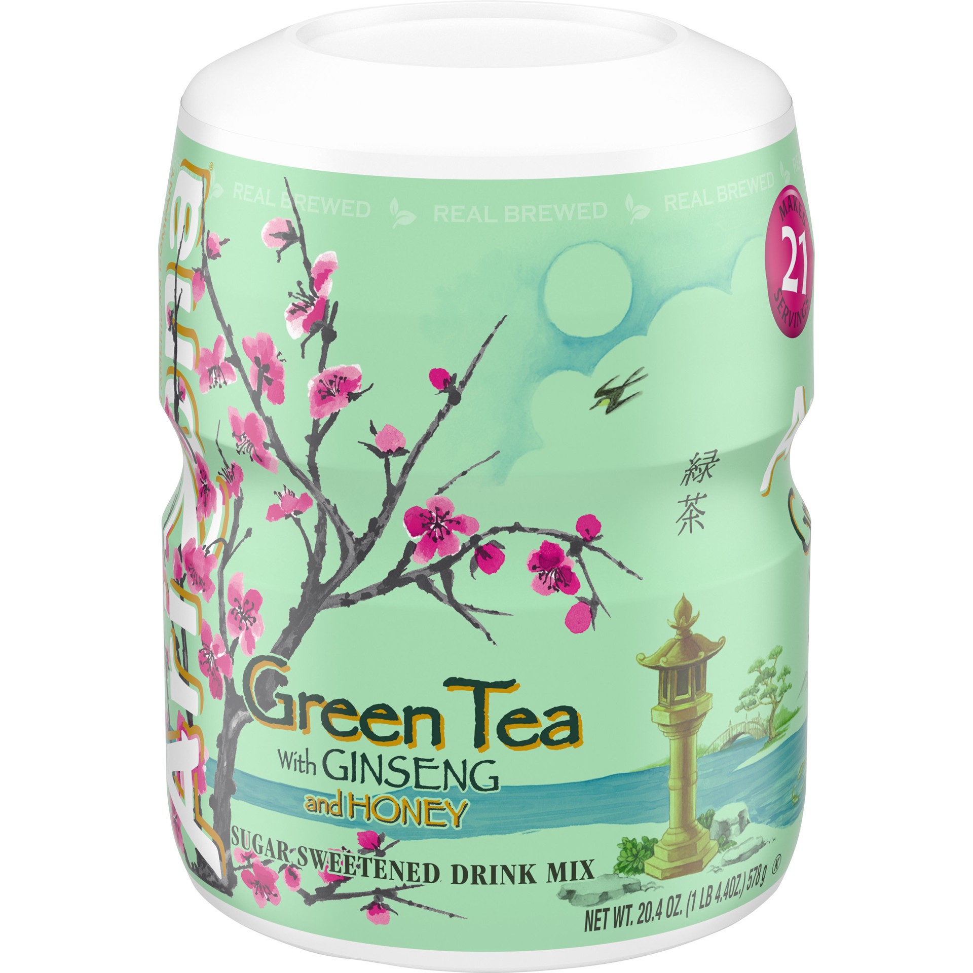 slide 4 of 5, AriZona Green Tea with Ginseng & Honey Naturally Flavored Sugar Sweetened Powdered Drink Mix, 20.4 oz Canister, 20.40 oz