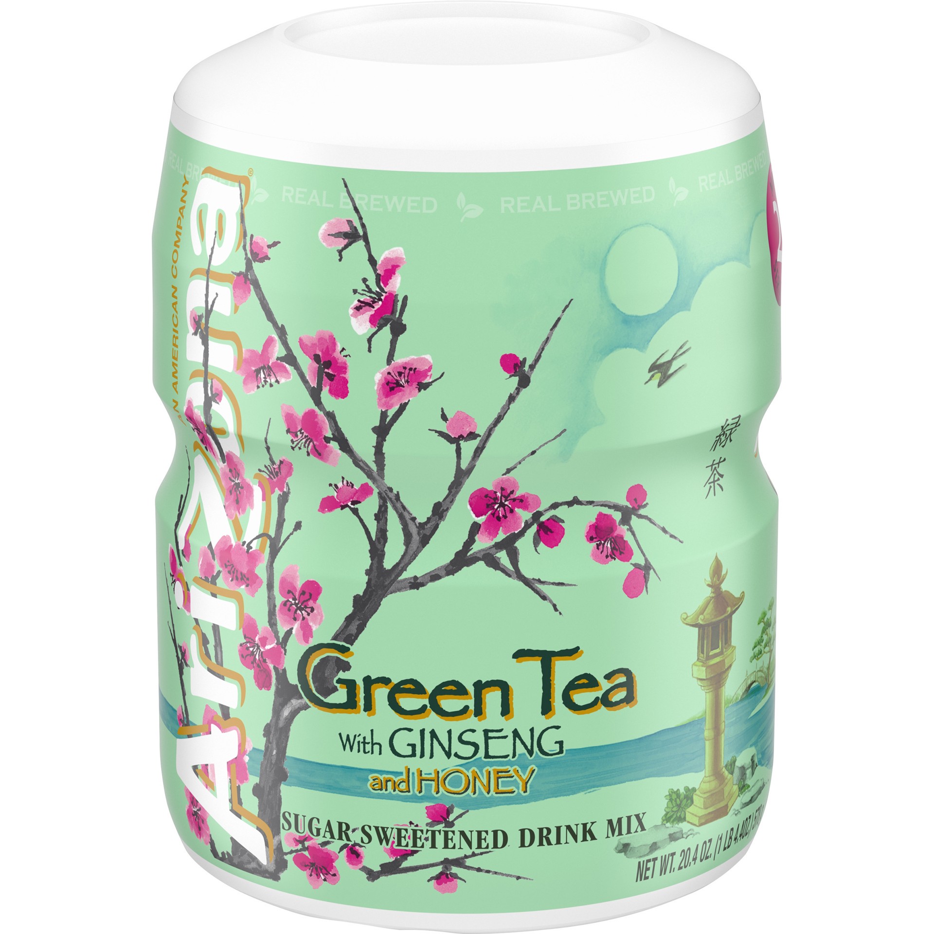 slide 1 of 5, AriZona Green Tea with Ginseng & Honey Naturally Flavored Sugar Sweetened Powdered Drink Mix, 20.4 oz Canister, 20.40 oz