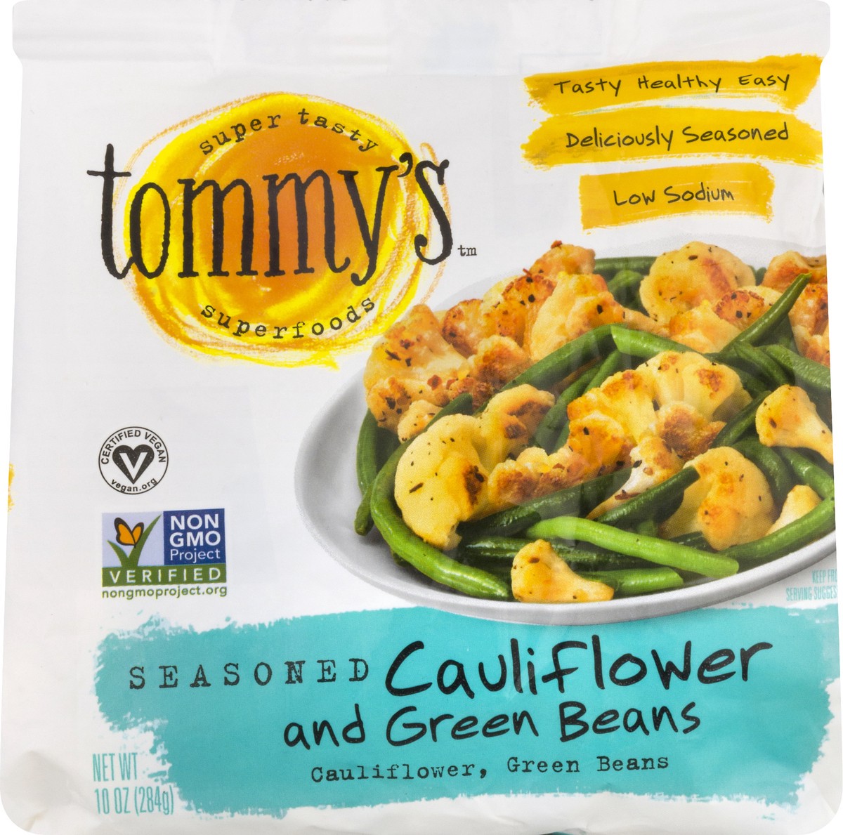 slide 1 of 9, Tommy's Vegan Seasoned Cauliflower and Green Beans 10 oz, 10 oz