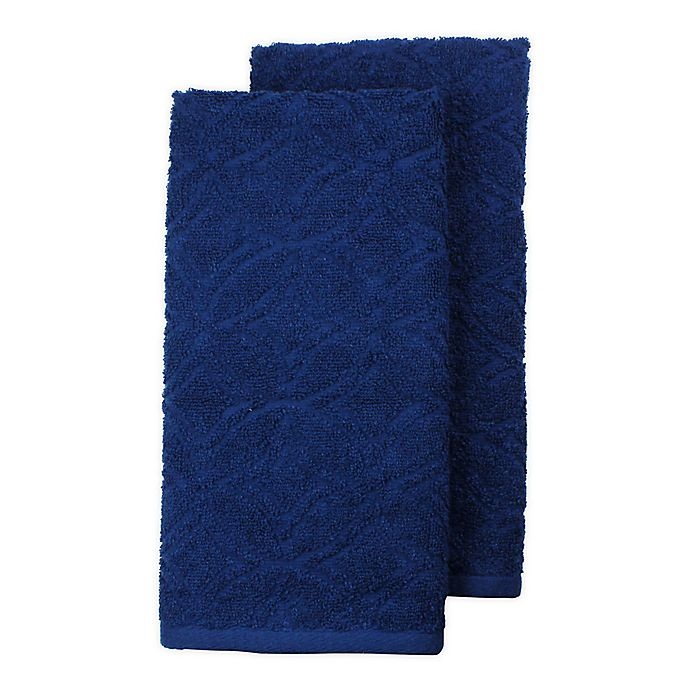 slide 1 of 5, Freshee Solid Kitchen Towels - Navy, 2 ct