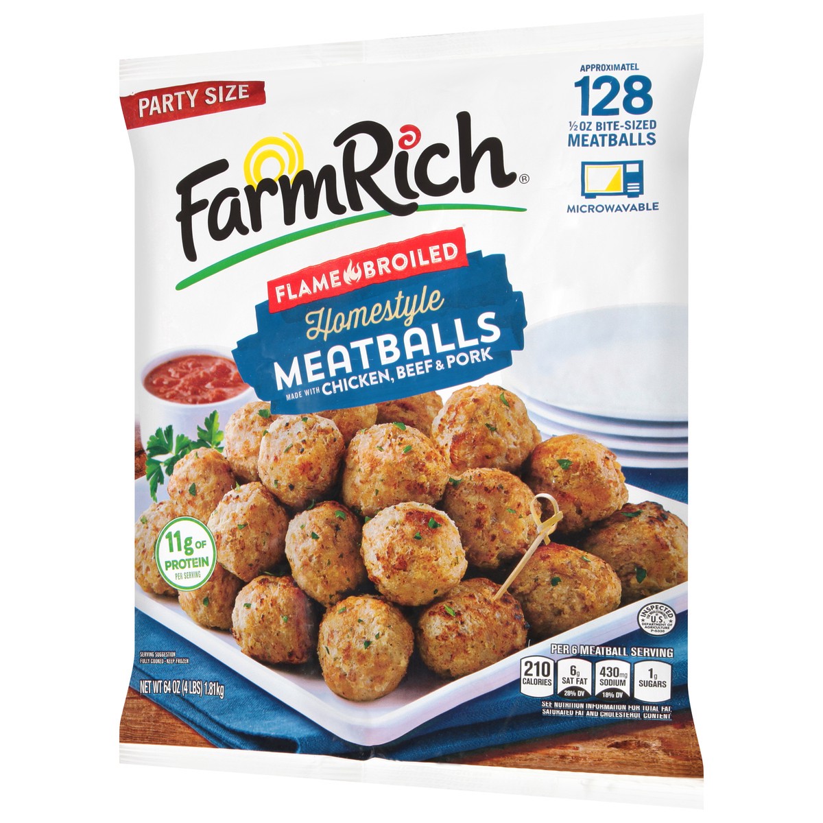 slide 10 of 14, Farm Rich Homestyle Flame Broiled Meatballs Party Size 64 oz, 64 oz