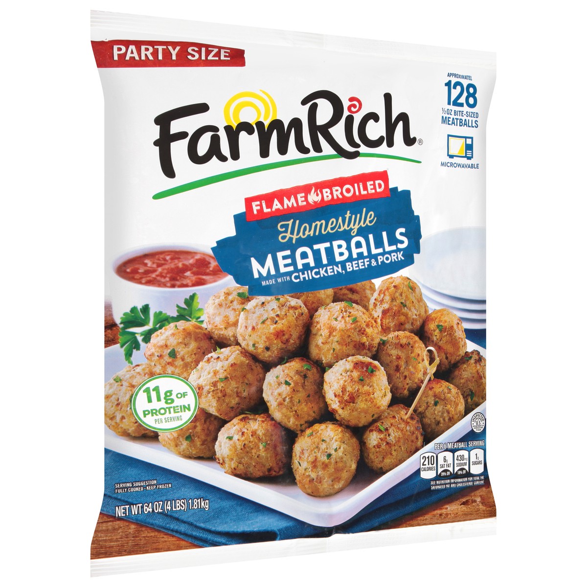 slide 3 of 14, Farm Rich Homestyle Flame Broiled Meatballs Party Size 64 oz, 64 oz