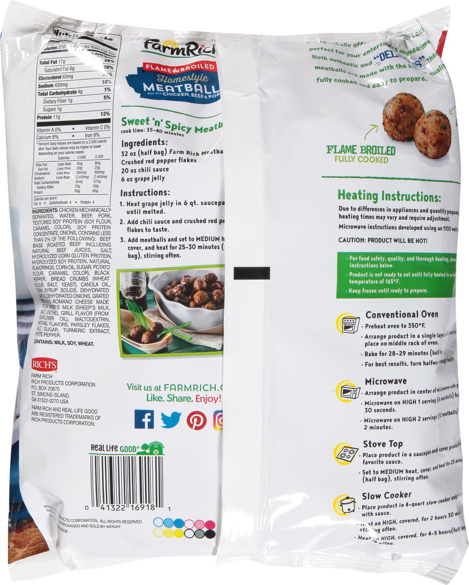 slide 12 of 14, Farm Rich Homestyle Flame Broiled Meatballs Party Size 64 oz, 64 oz