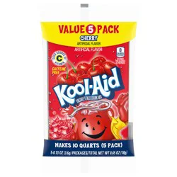 Kool-Aid Unsweetened Drink Mix, 5 Packets, for Flavorful Hydration and Shareable Refreshment, Cherry Artificially Flavored, Good Source of Vitamin C, Caffeine Free, 0.13 oz