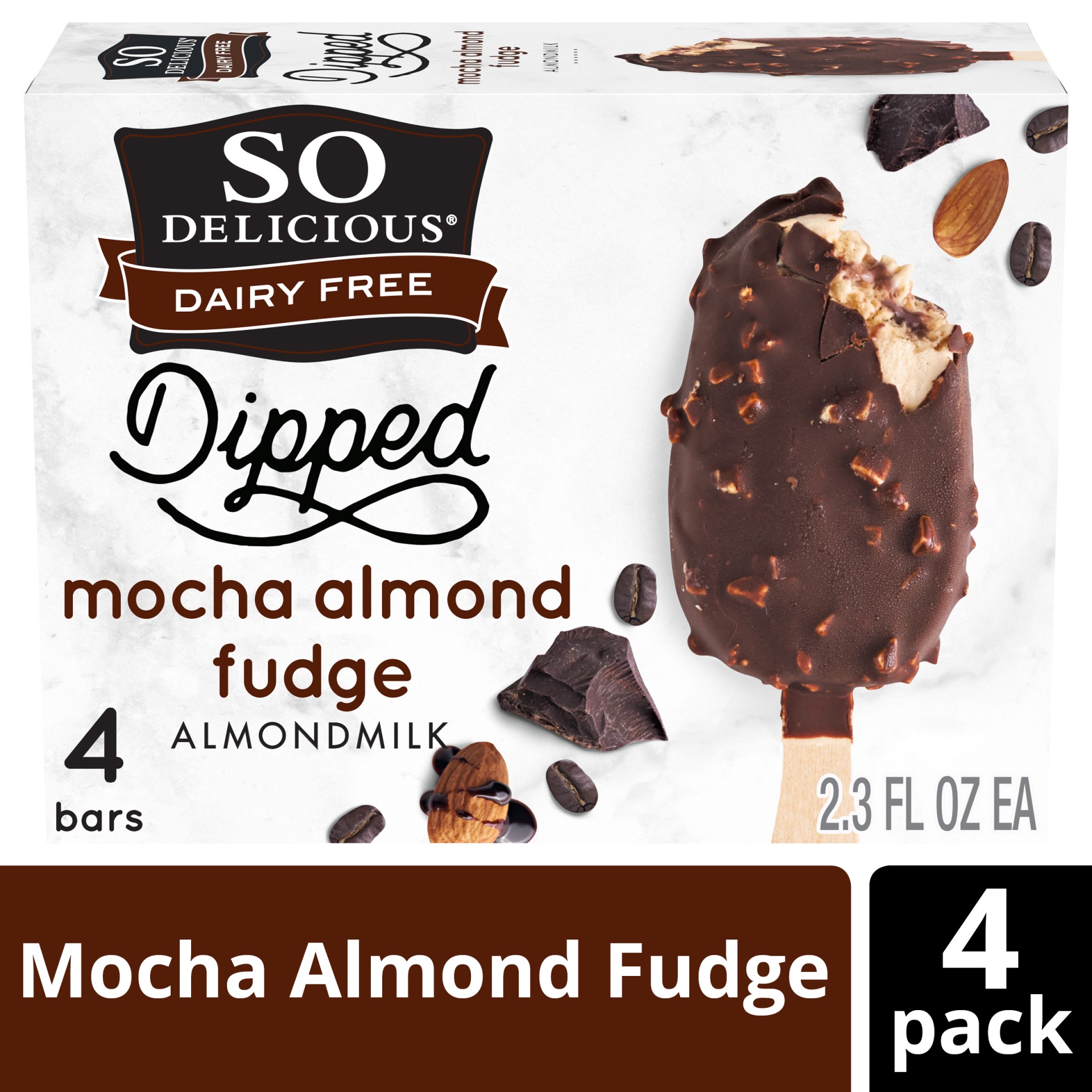 slide 1 of 7, So Delicious Dairy Free Dipped Mocha Almond Fudge Almond Milk Frozen Dessert Bar, 2.3 ct