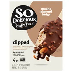 So Delicious Almond Milk Frozen Dessert Bars, Mocha Almond Fudge, Dairy Free, Vegan Dipped Ice Cream Bar Alternative, Non-GMO, Kosher, 4 Count