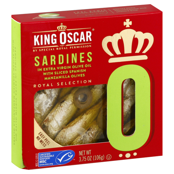 slide 1 of 1, King Oscar Sardines In Extra Virgin Olive Oil With Spanish Manzanilla Olive Slices, 3.75 oz