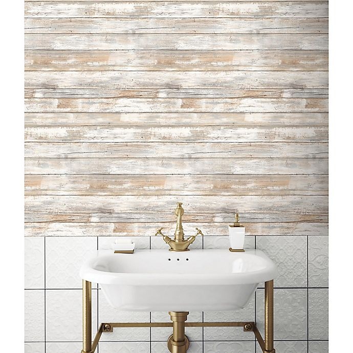 slide 6 of 10, RoomMates Peel & Stick Distressed Wood Wallpaper - Tan, 1 ct