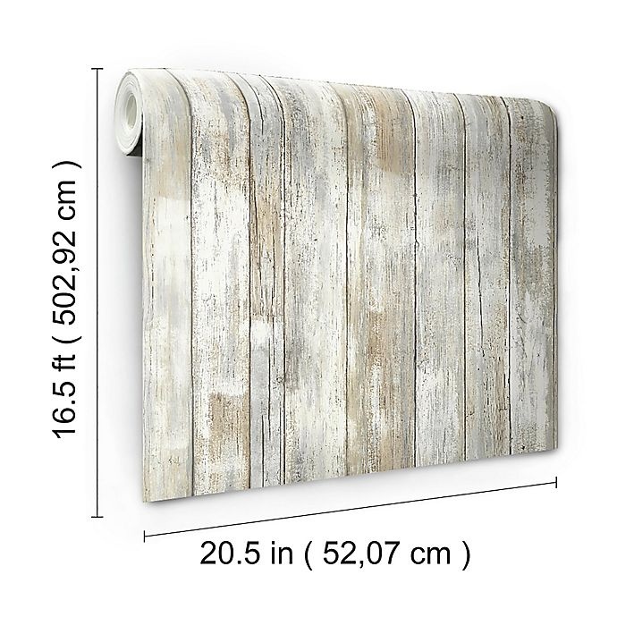 slide 9 of 10, RoomMates Peel & Stick Distressed Wood Wallpaper - Tan, 1 ct