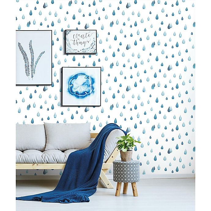 slide 3 of 8, RoomMates Clara Jean Raindrops Peel & Stick Wallpaper - Blue/White, 1 ct