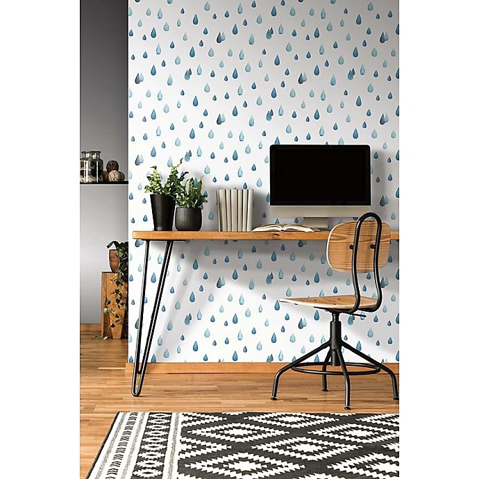 slide 4 of 8, RoomMates Clara Jean Raindrops Peel & Stick Wallpaper - Blue/White, 1 ct